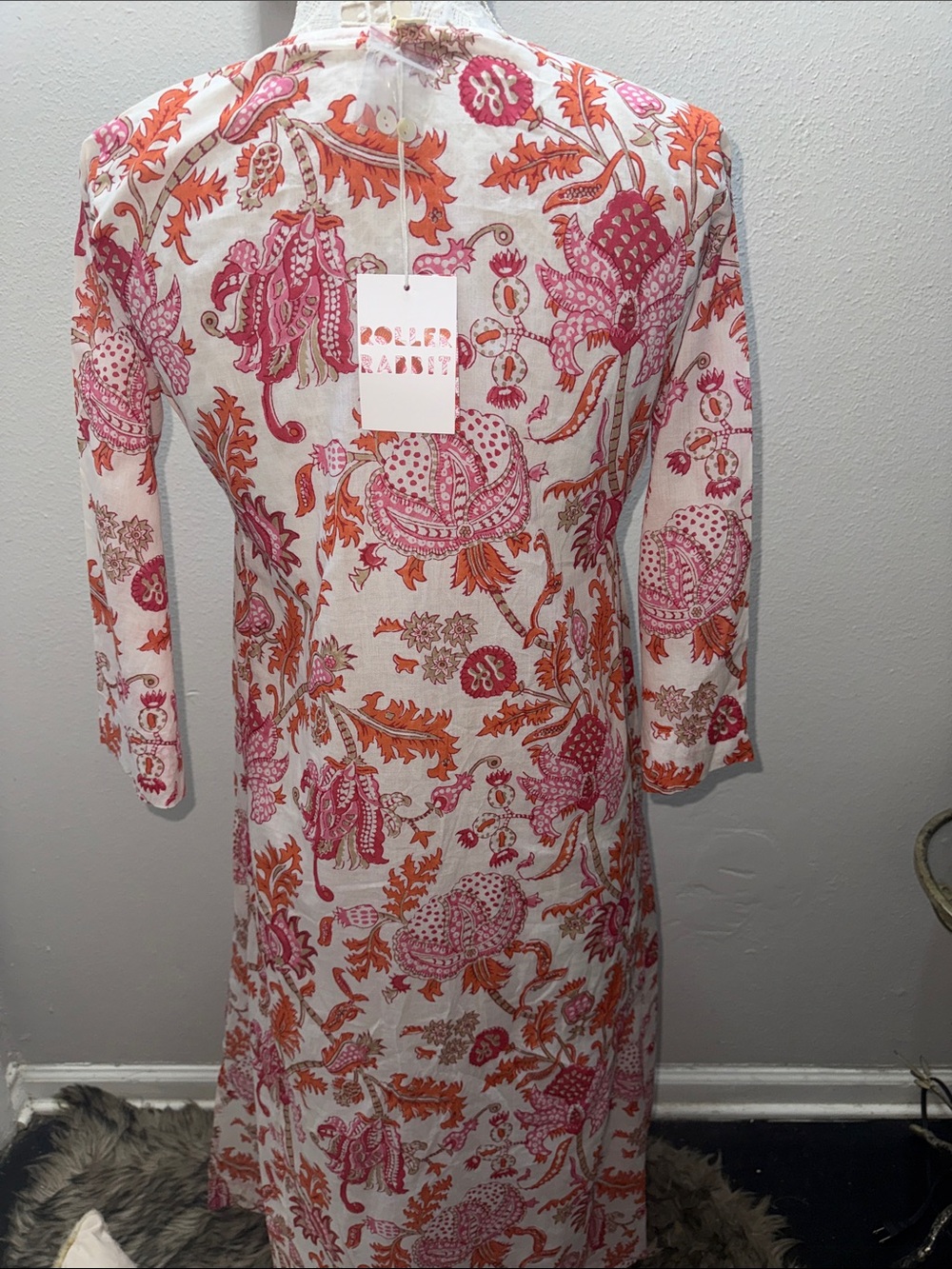 Roller Rabbit White Maxi Dress with Pink & Orange Floral Print - Picture 7 of 7